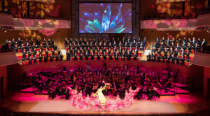Lunar New Year performance photo with Chorale, orchestra and dancers 