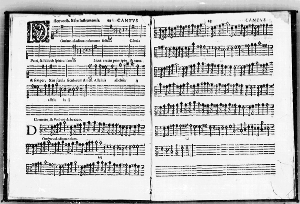 Two pages from an original partbook of the Vespers
